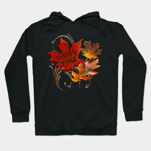 HAPPY FALL Y'ALL Beautiful Autumn Leaves Graphic Art Design, available on Many Products Hoodie by tamdevo1